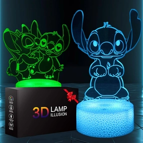 3D Illusion Stitch Night Light, 2 Patterns and 16 Color Room Decor Lamp with Remote Control, Birthday Christmas Gifts for Kids, Boys, Stitch Girls