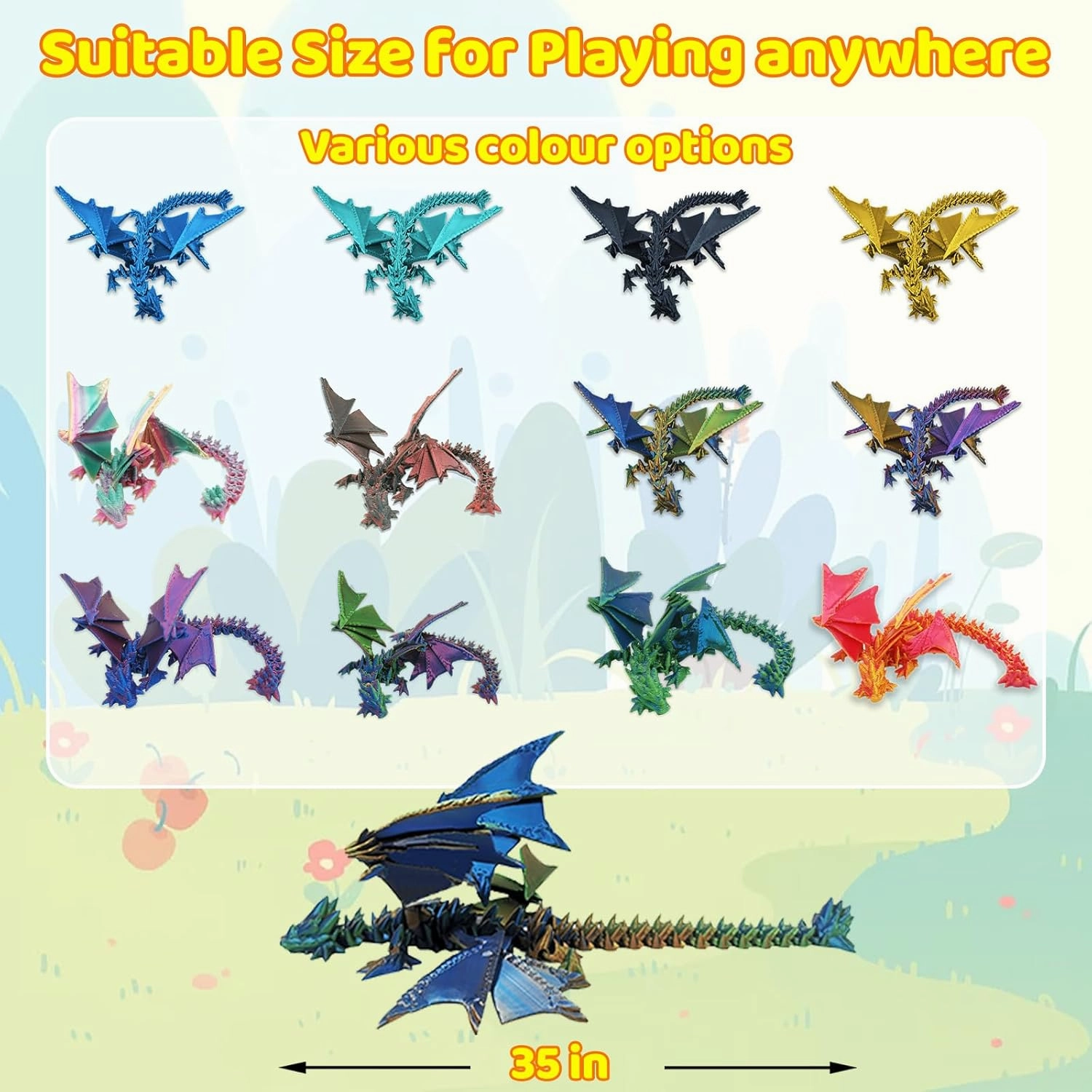 3D Printed Dragon Large for Kids Fidget Toys Adults, Large 3D Printed Dragon 35 inch Fidget Toys Collectible Figurines Dragon Decor as Birthday Gifts for Christmas Decor Desk Toys (35 inch)