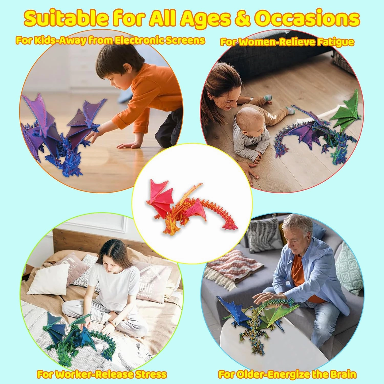 3D Printed Dragon Large for Kids Fidget Toys Adults, Large 3D Printed Dragon 35 inch Fidget Toys Collectible Figurines Dragon Decor as Birthday Gifts for Christmas Decor Desk Toys (35 inch)