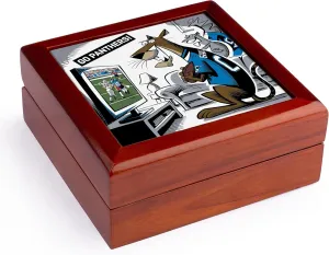 3dRose, Funny Cool Panther watching Football Game on TV Sports Satire, Jewelry Box 5.5x5.5 inch with 4 inch tile