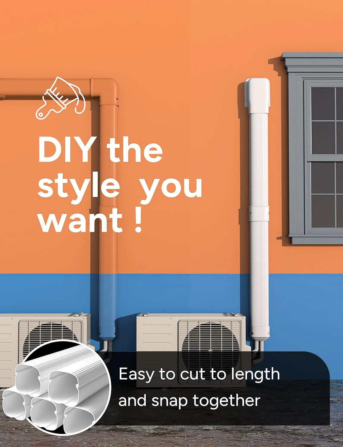 4'' 23Ft Mini Split Line Set Cover Kit for Minisplit Ductless Linset Air Conditioners and Heat Pumps, Central AC Decorative Upgraded UV-Proof Strong & Durability PVC Pipe