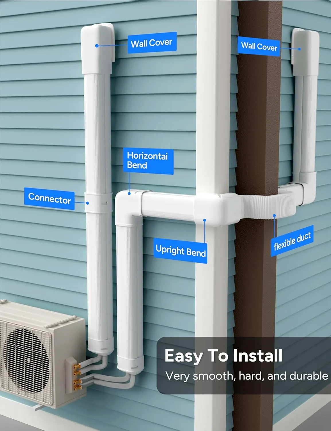 4'' 23Ft Mini Split Line Set Cover Kit for Minisplit Ductless Linset Air Conditioners and Heat Pumps, Central AC Decorative Upgraded UV-Proof Strong & Durability PVC Pipe