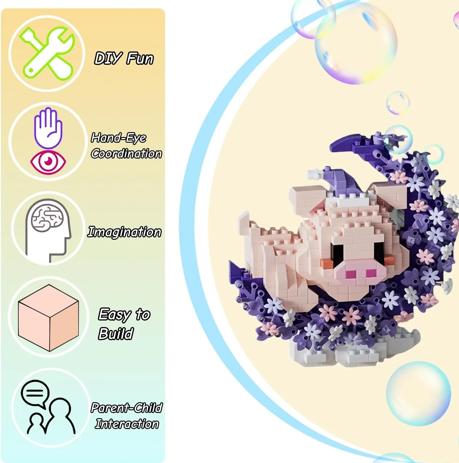 4 Pack Micro Building Block Sets, Cute Animals Micro Set with Flower and Moon, Building Blocks for Adults & Kids, Classroom Prizes, Party Favors, Toys for Ages 8-13  (Panda, Pig, Dog, Cat)