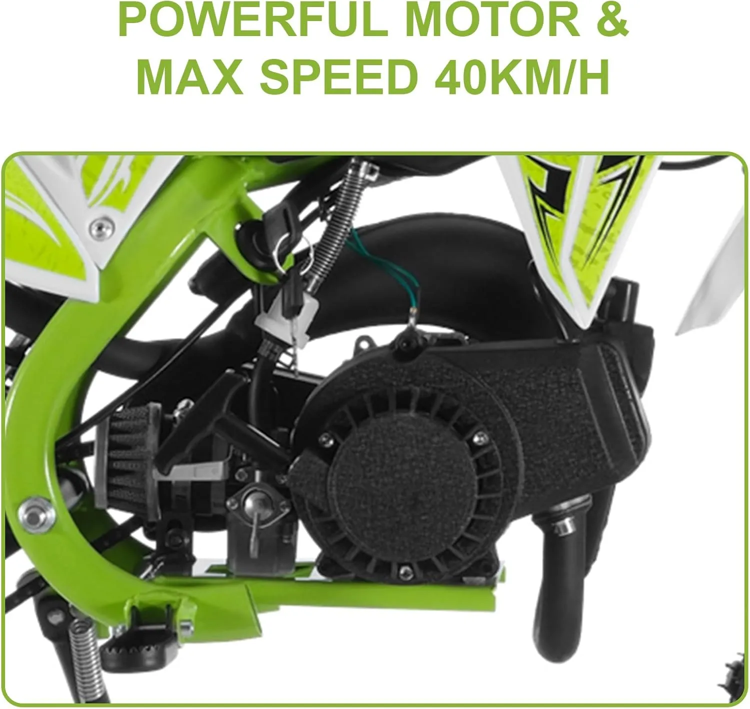 49cc 2-Stroke Kids Dirt Bike, Gas Powered Mini Motorcycle for Kids, Off-Road 49cc Dirt Bike with Front and Rear Disc Brakes, Pull Start (Green)