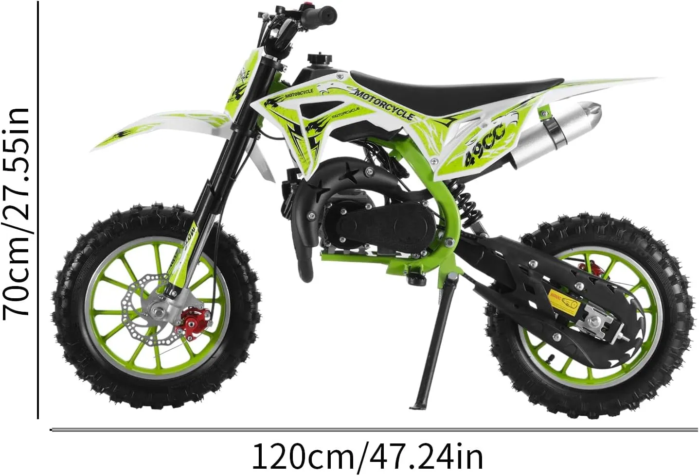 49cc 2-Stroke Kids Dirt Bike, Gas Powered Mini Motorcycle for Kids, Off-Road 49cc Dirt Bike with Front and Rear Disc Brakes, Pull Start (Green)