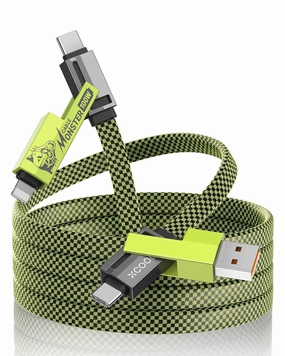 4-in-1 USB-C Cable (6ft), 100W USB-C Charger Cable with Hook-and-Loop Fastener and Cable Management, USB-C Cable/Fast Charging for MacBook, iPad, iPhone, Samsung, Green