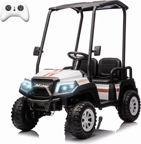 4 Seater Kids Electric Ride on Car with Remote Control, 24V Battery Powered Toy Vehicle, All-Terrain Outdoor Play Car for Children Ages 3  with Plastic Roof, Spring Suspensions, Music(White)