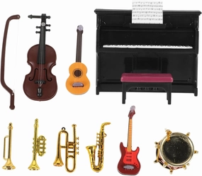 4sets Miniature Musical Instrument for Dollhouse Decor Vintage Style Piano Violin and Drum Accessories for Music Room Scene Wear Resistant and