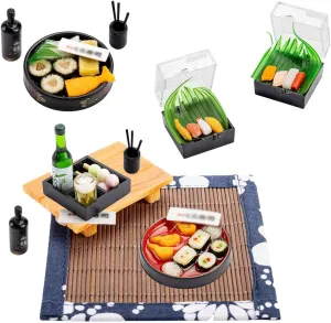 5 Set Miniature Sushi Figurines Mini Japanese Food Props for Mini House Japanese Living Room Scene Decoration