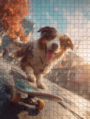 500 Piece Jigsaw Puzzle for Adults Australian Shepherd Skateboarding Challenging and Joyful Puzzle Game for Dog Lovers Wall Decor Gift Family Game Night Fun