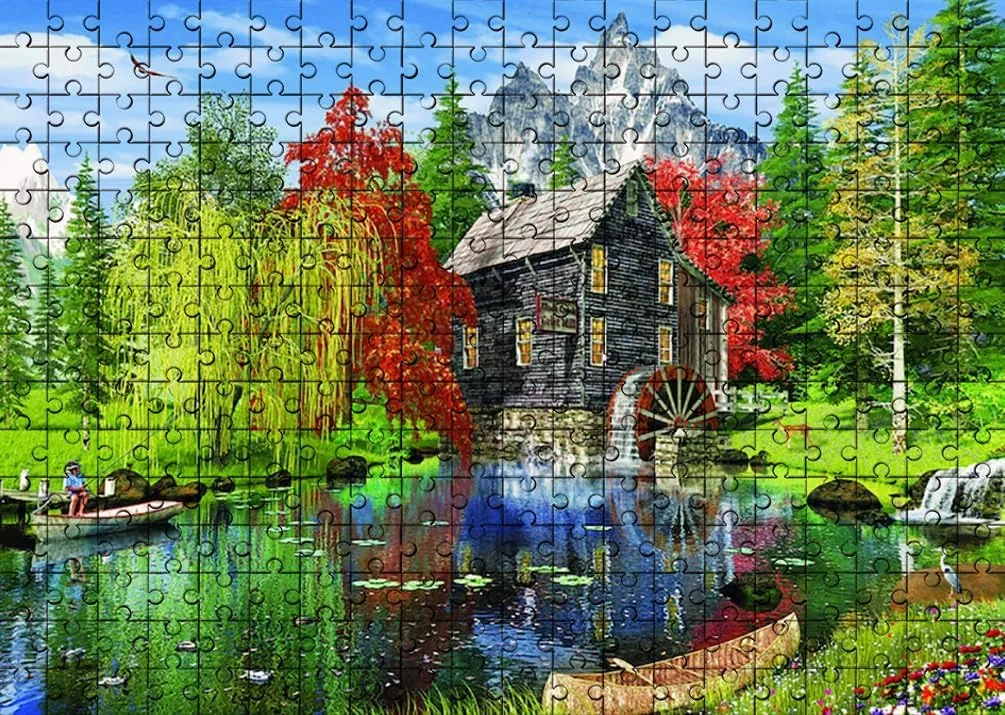 500 Piece Jigsaw Puzzle for Adults Fishing by The Mill Wooden Puzzle Environmentally Friendly No Odor Challenging Educational Fun Family Holiday Activities Games Toys Gifts