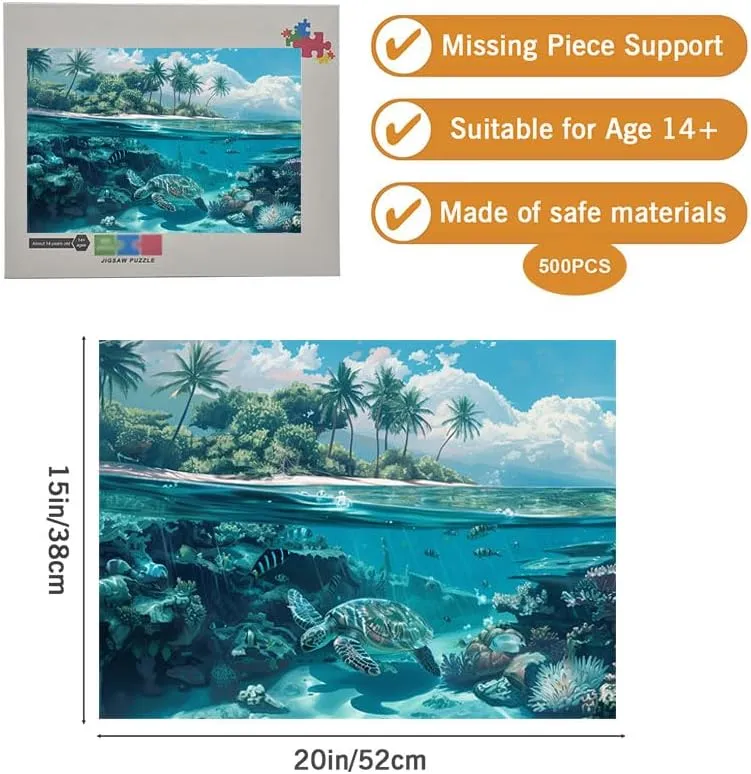 500 Piece Standard Jigsaw Puzzle Sea Turtles and Fish Perfect Family Bonding Game for All Ages