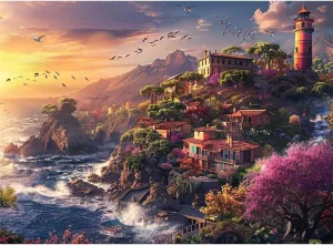 500 Piece Wooden Jigsaw Puzzles for Seniors Elders Relaxing Lighthouse Fishing Village Puzzle Games for Men Women Funny Parent Child Game Toy