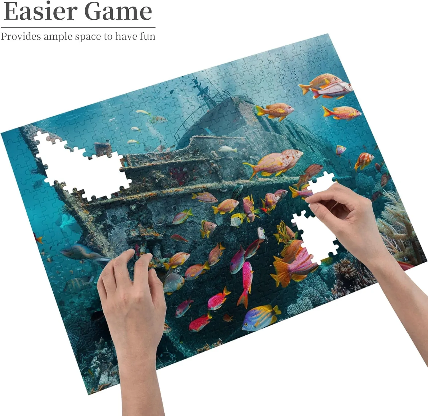 500 Pieces Imaginative Wooden Puzzle, Shipwrecks and Fish, Adult Wooden Jigsaw Puzzle, View of The Seabed, Puzzles for Adults 500 Pieces, Brain Challenge, Adult Party Stress Relief Game