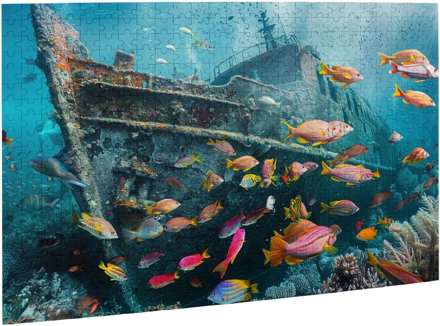 500 Pieces Imaginative Wooden Puzzle, Shipwrecks and Fish, Adult Wooden Jigsaw Puzzle, View of The Seabed, Puzzles for Adults 500 Pieces, Brain Challenge, Adult Party Stress Relief Game