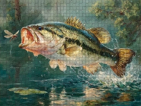 500 Piece Puzzle for Adults Largemouth Bass Jumping Dragonfly A Challenging and Dynamic Action Jigsaw Game for Fishing Nature Lovers Fun Wall Art and Family Night Gift Idea