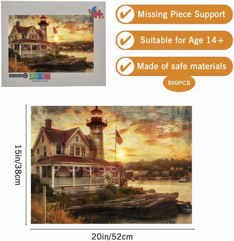 500 Piece Wooden Jigsaw Puzzles for Adults Fishing Village at The Seaside Fun Family Activity Game for Teens and Adults