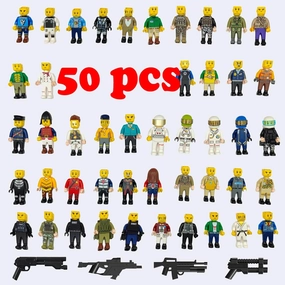 50pcs Action Figure, Minifigure Stuffer Toys Building Sets, WW2 Army Building Block Toys, Military US German Soldier Style Weapon Sets