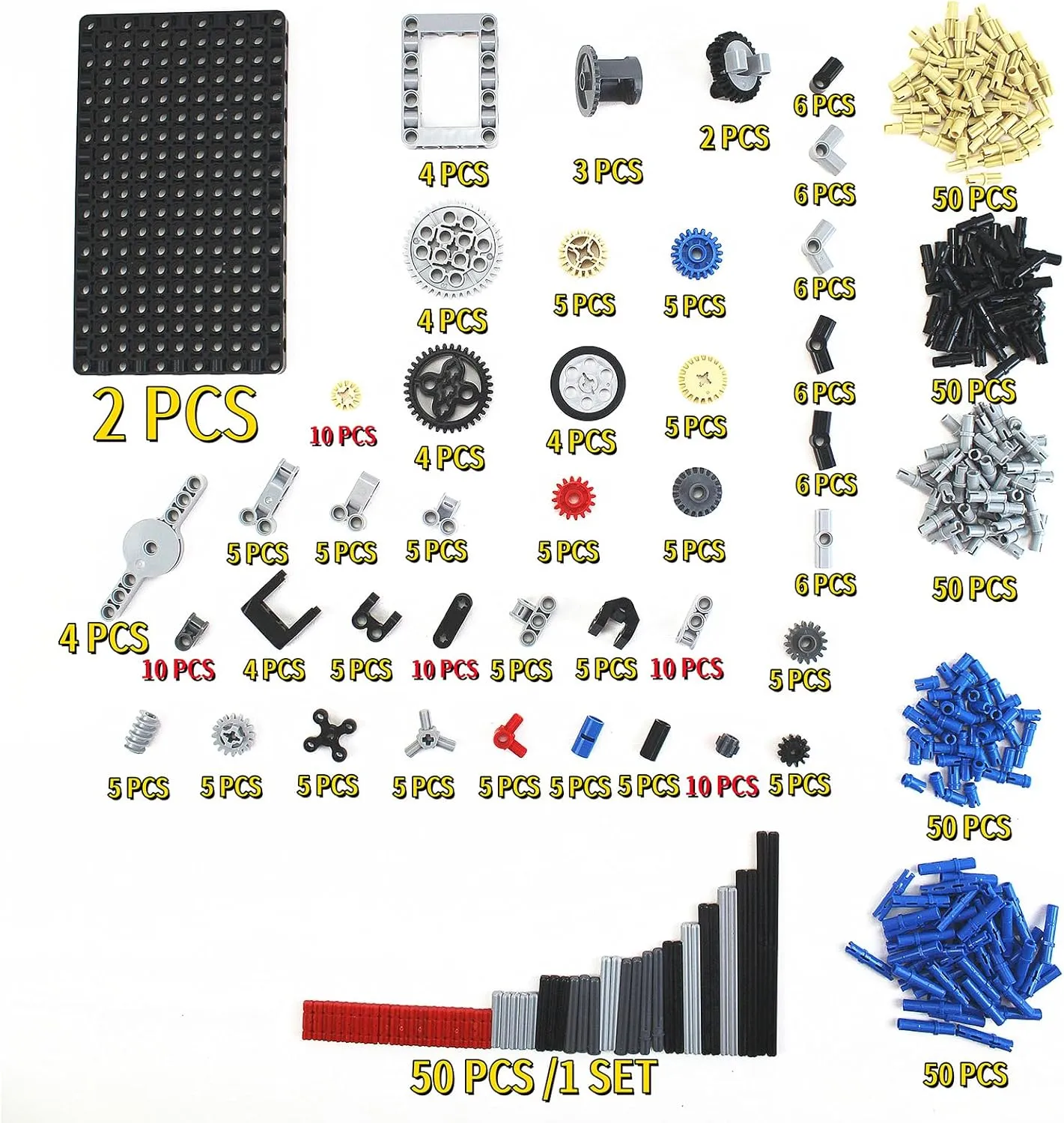 510 Pcs Technical Block Technical Parts Pieces Sets Liftarm Beams Bricks Bulk Axles Pins Panels Frame Beams Connectors MOC Buildings Compatible with Major Brands Toys for Boys Adults