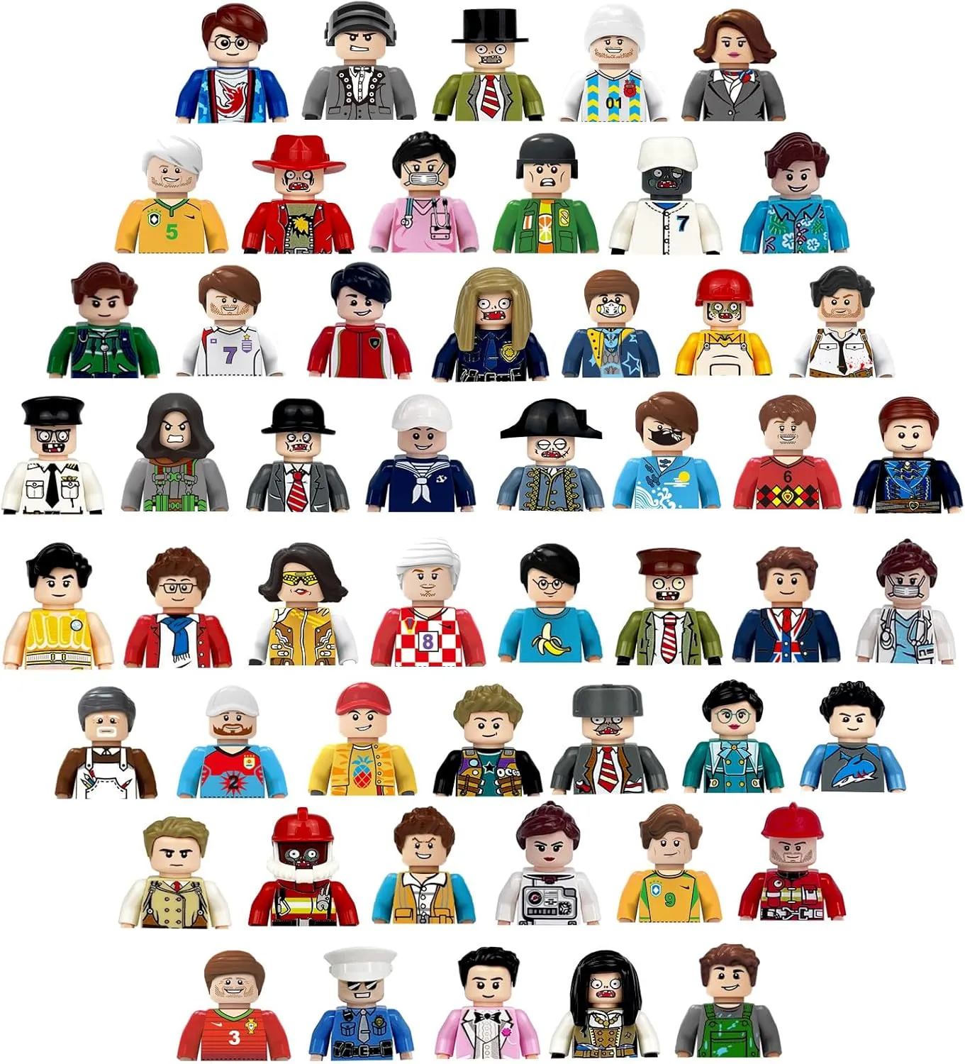 52PCS Minifigures Building Bricks,Buliding Minifigures, Action Figure, Mini Figure Toy, MINIFIG People,Suitable for Collection, The Best Gift for Children.