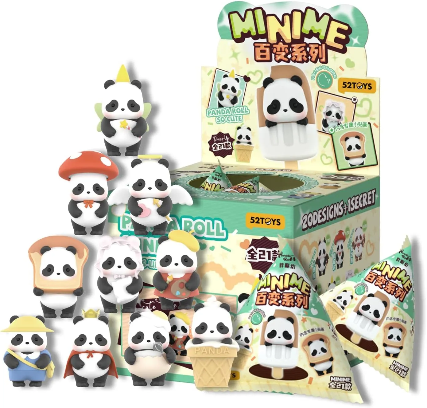 52TOYS Panda Roll Minime Dress-Up Series 20PCS, Whole Set Collectible Toy Kawaii Creative Gift Room Decor Desktop Decoration 1.57 Inch, Gift for Birthday Part