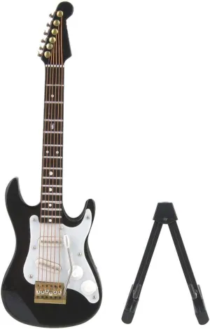 5.5In Electric Guitar Miniature Wooden Mini Guitar Model Display Musical Instrument Miniature Dollhouse Model Home Decoration(Black)