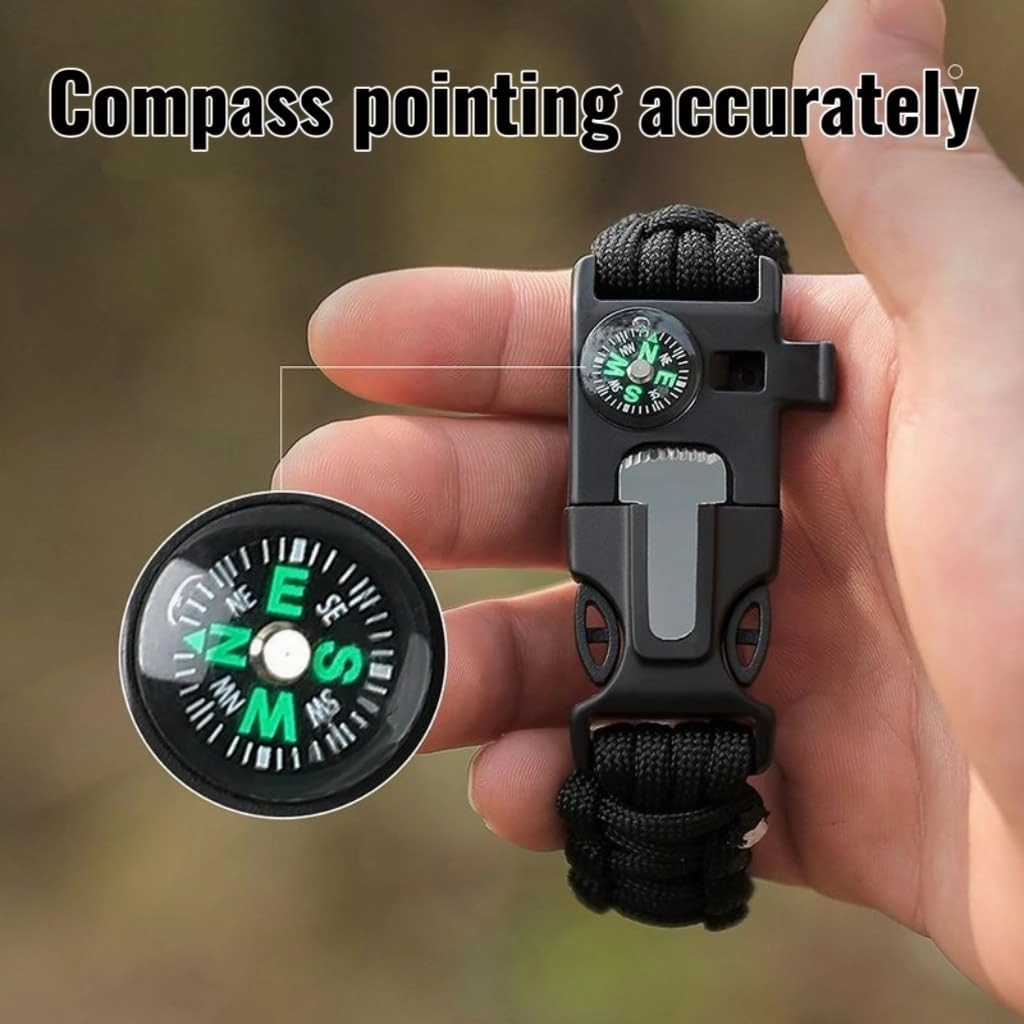5-in-1 Survival Bracelet Pack of 2 | Fire Starter, Compass & Whistle | Military Paracord for Hiking, Camping, EDC | Flint Steel Scraper
