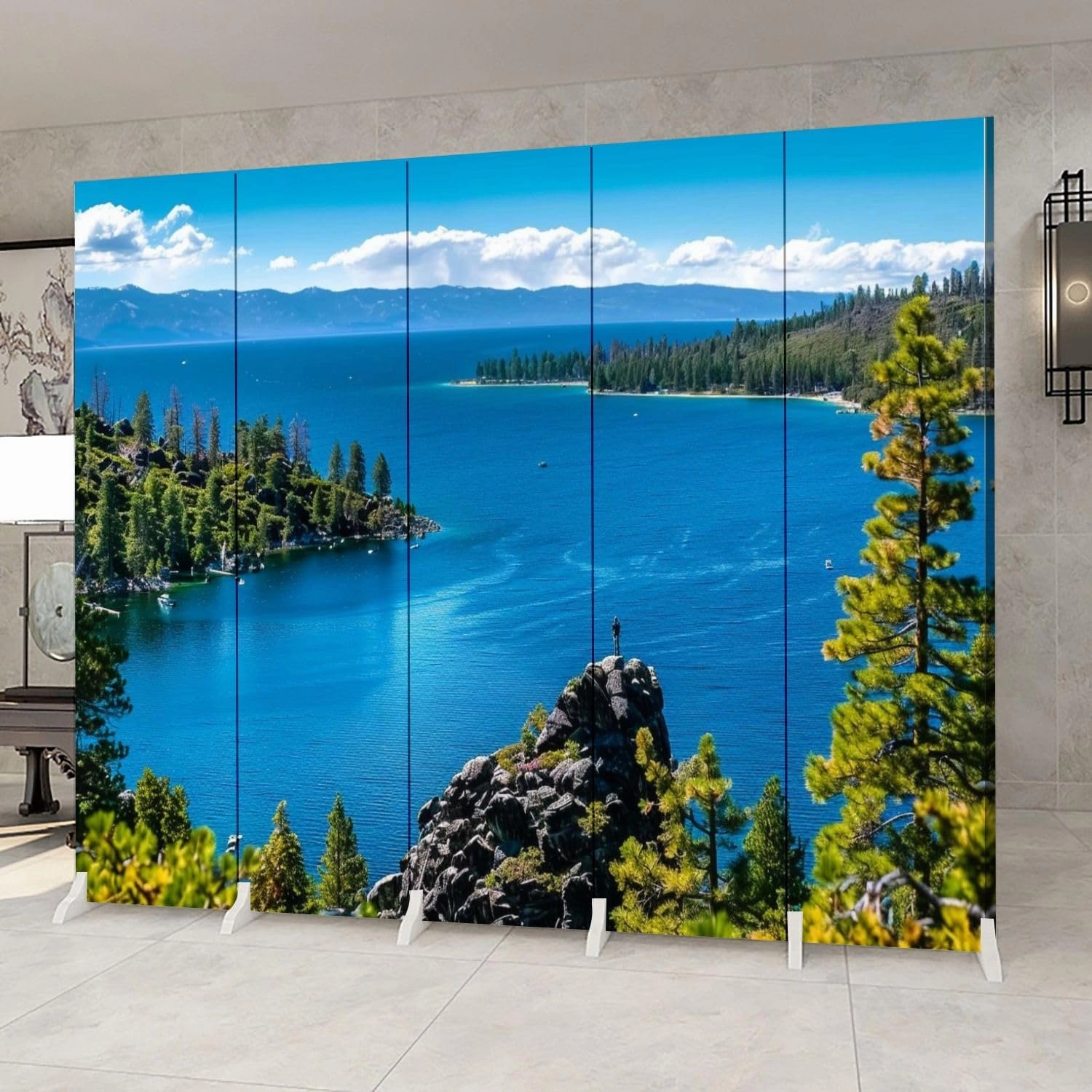 5 Panels Room Divider Screen Beautiful Hike Lake California Exploration Pictures Folding Privacy Screen Partition Canvas Wall Divider Indoor Freestanding Divider Room Portable Separator