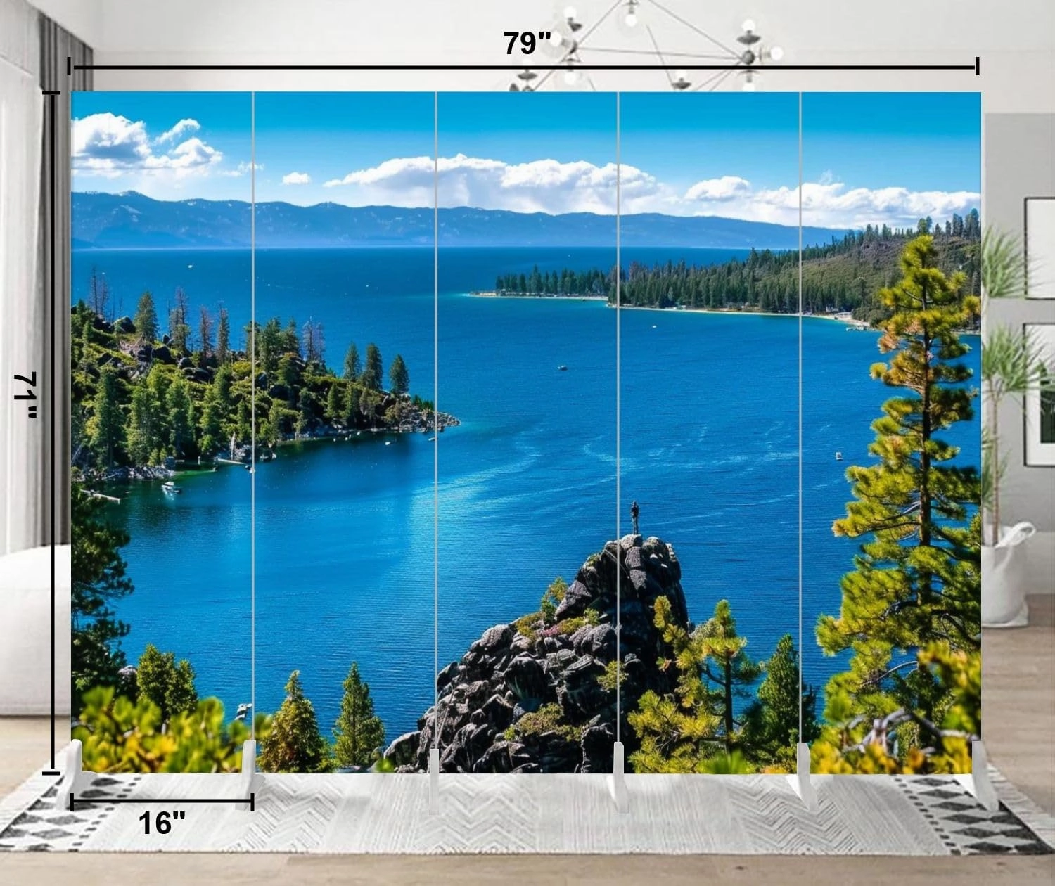 5 Panels Room Divider Screen Beautiful Hike Lake California Exploration Pictures Folding Privacy Screen Partition Canvas Wall Divider Indoor Freestanding Divider Room Portable Separator