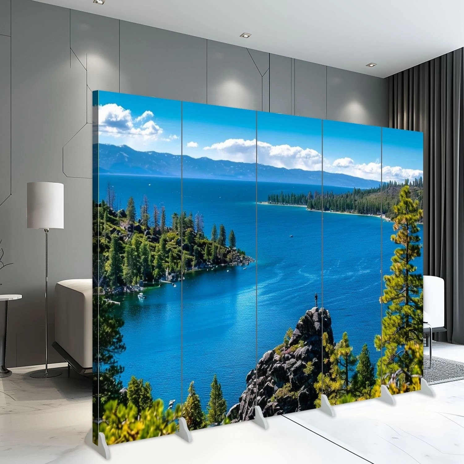 5 Panels Room Divider Screen Beautiful Hike Lake California Exploration Pictures Folding Privacy Screen Partition Canvas Wall Divider Indoor Freestanding Divider Room Portable Separator