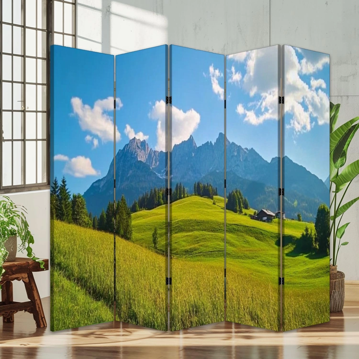 5 Panels Room Divider Screen Idyllic Alpine Scenery Farmhouse Front Wilder Austria Wood Folding Privacy Screen Partition Canvas Wall Divider Freestanding Portable Indoor Separator