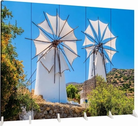 5 Panels Room Divider Screen Windmills Mountains Lassithi Plateau Folding Privacy Screen Partition Canvas Wall Divider Indoor Freestanding Divider Room Portable Separator