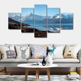 5 Piece Modern Canvas Prints Artwork Beautiful Snow Mountain Plateau Lake Natural Landscape HD Paintings For Home Living Room Bedroom Office Decoration Gift Framed Artwork Ready To Hang