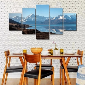 5 Pieces Wall Art 5 Panel Wall Art Canvas Painting Beautiful Snow Mountain Plateau Lake Natural Landscape For Modern Bedroom, Hall, Living Room, Office Wall Decoration,Gift Large Size Framed Artwork