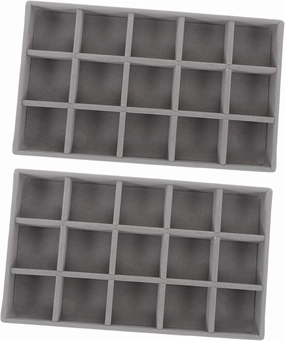 5pcs Stackable Velvet Jewelry Organizer Tray Slot Earring Display Box for Necklaces Bracelets Rings and Coins Grey Velvet Jewelry Storage for Dresser and Vanity