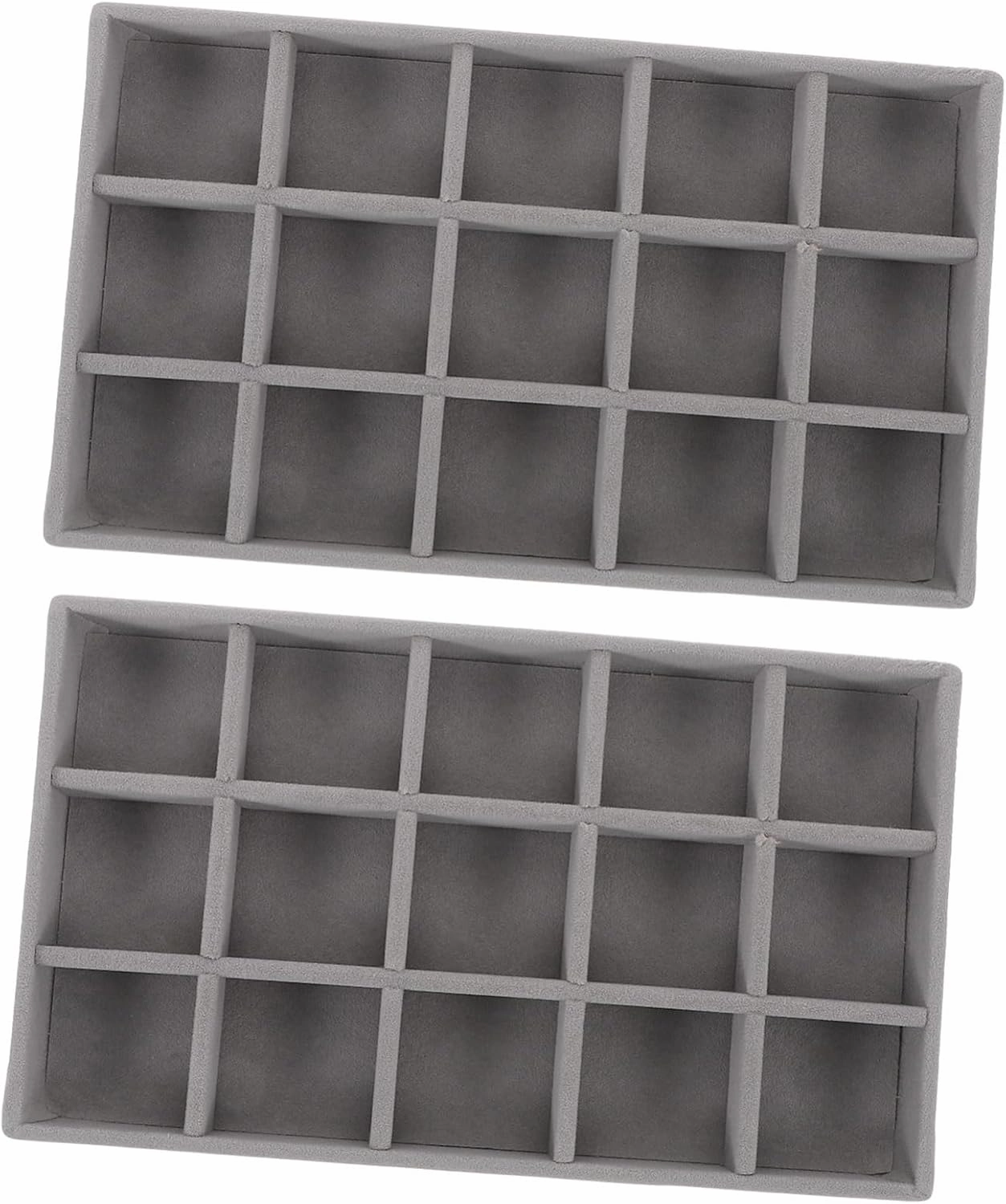 5pcs Stackable Velvet Jewelry Organizer Tray Slot Earring Display Box for Necklaces Bracelets Rings and Coins Grey Velvet Jewelry Storage for Dresser and Vanity