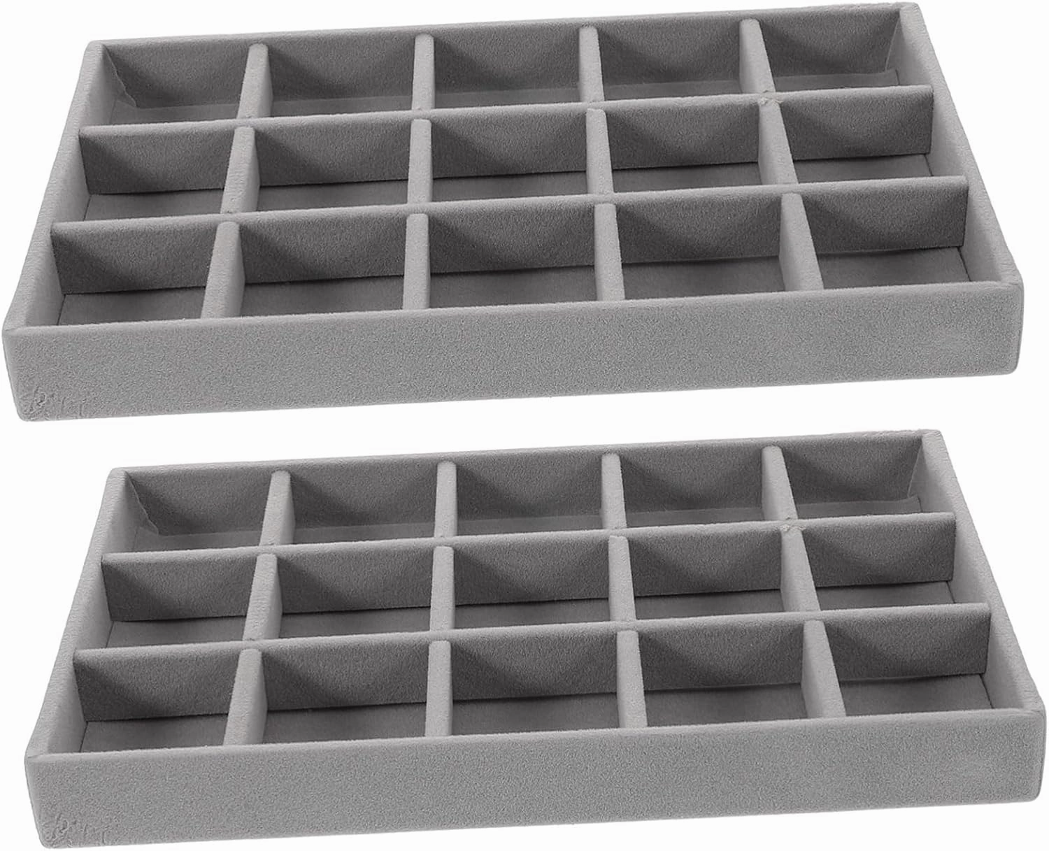 5pcs Stackable Velvet Jewelry Organizer Tray Slots for Earrings Rings Bracelets Necklaces Elegant Grey Inserts for Stylish Storage and Display
