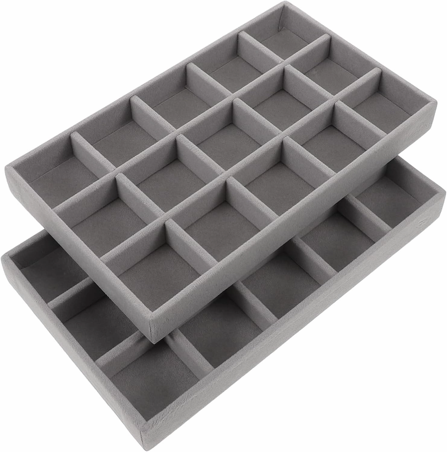 5pcs Stackable Velvet Jewelry Organizer Trays with Slots Stylish Storage for Earrings Necklaces Bracelets and Rings Convenient Removable Design for Effortless Access