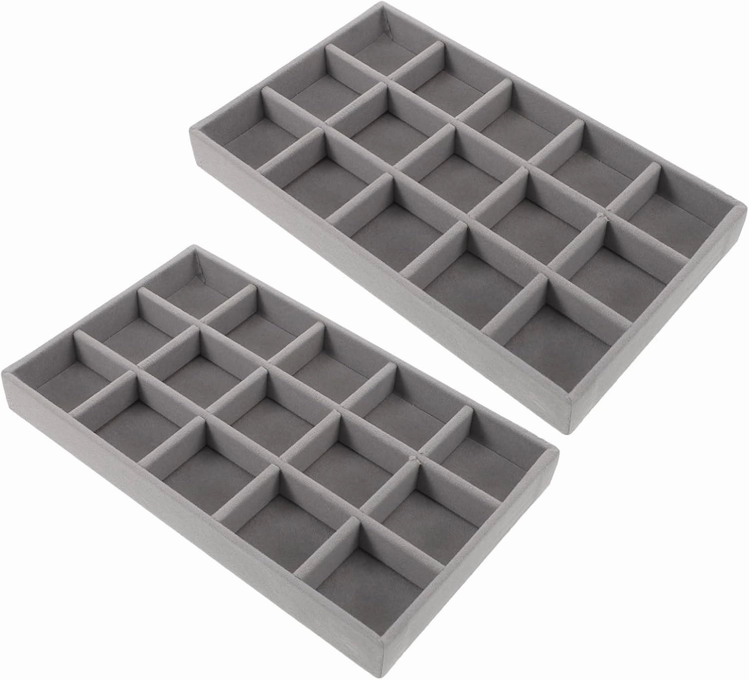 5pcs Velvet Jewelry Organizer Tray with Stackable Storage for Earrings Rings Necklaces Bracelets Gentle Velvet Lining for Scratch Protection Grey Inserts for Women