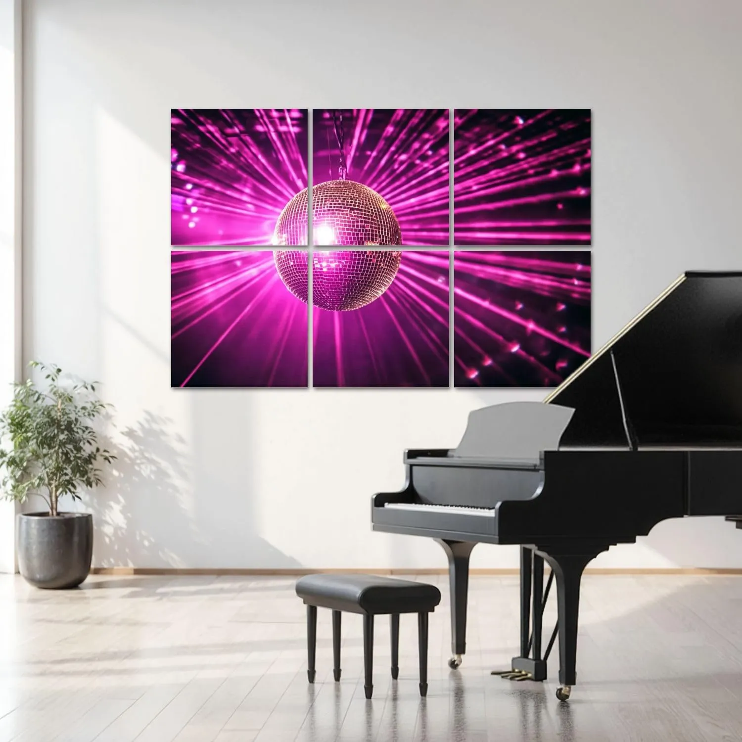 6 Pack Art Acoustic Panels disco ball bright rays night party mirrors reflection Sound Absorbing Panel 48"x72" Soundproof Wall Panels Acoustic Wall Art for Studios, Office, Theaters