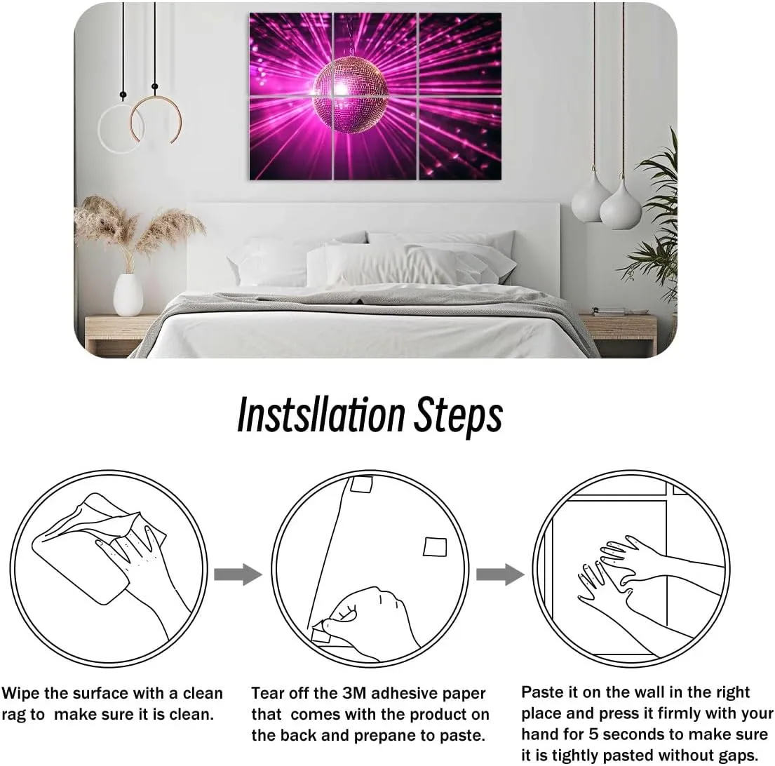 6 Pack Art Acoustic Panels disco ball bright rays night party mirrors reflection Sound Absorbing Panel 48"x72" Soundproof Wall Panels Acoustic Wall Art for Studios, Office, Theaters