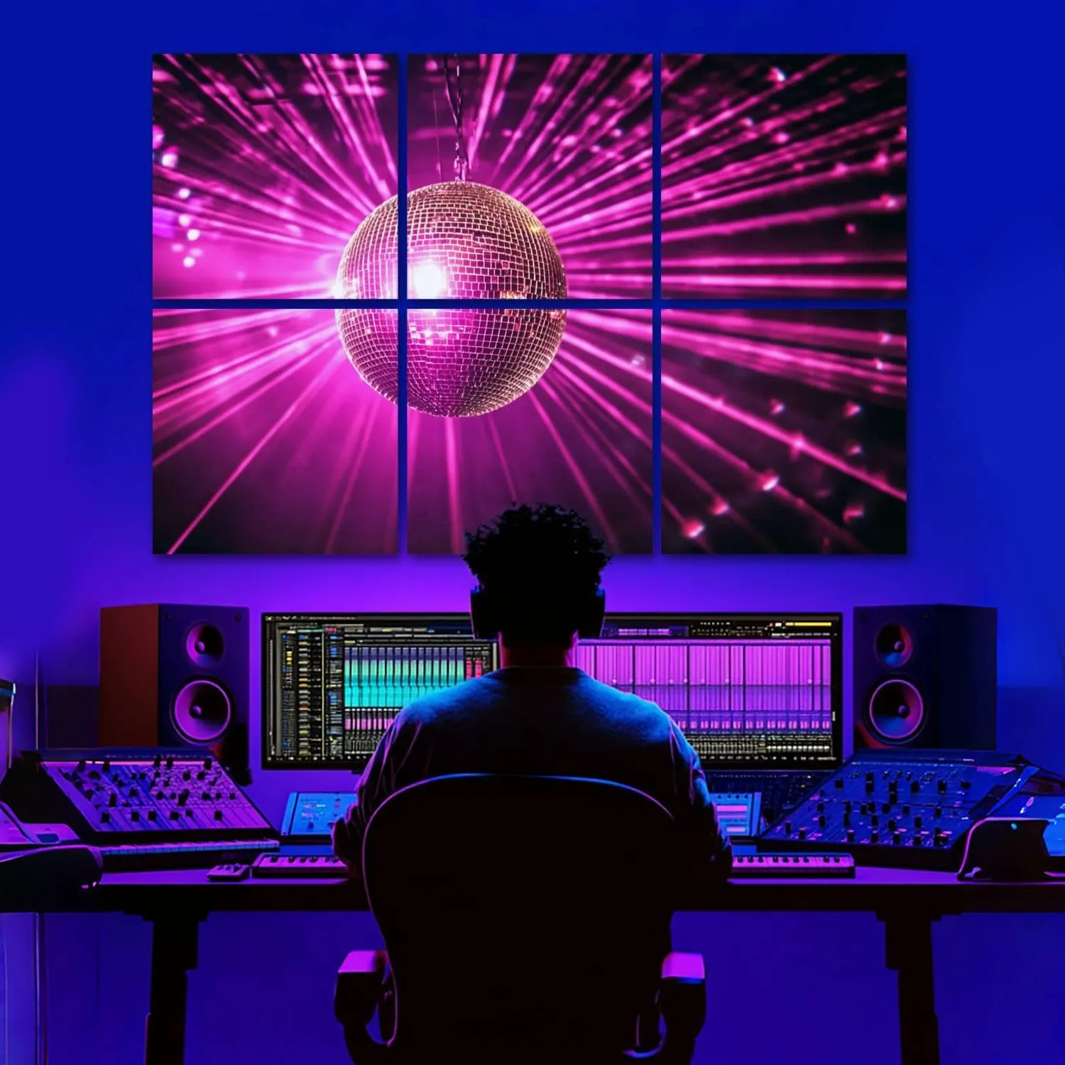 6 Pack Art Acoustic Panels disco ball bright rays night party mirrors reflection Sound Absorbing Panel 48"x72" Soundproof Wall Panels Acoustic Wall Art for Studios, Office, Theaters