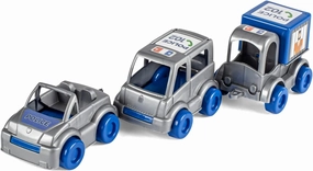 60024 60024-Kid Cars Play Set Police 3 Blue Vehicles with Police Car, Bus and Transporter, Sturdy Steel Axles, from 12 Months, Ideal as a Gift for Creative Play