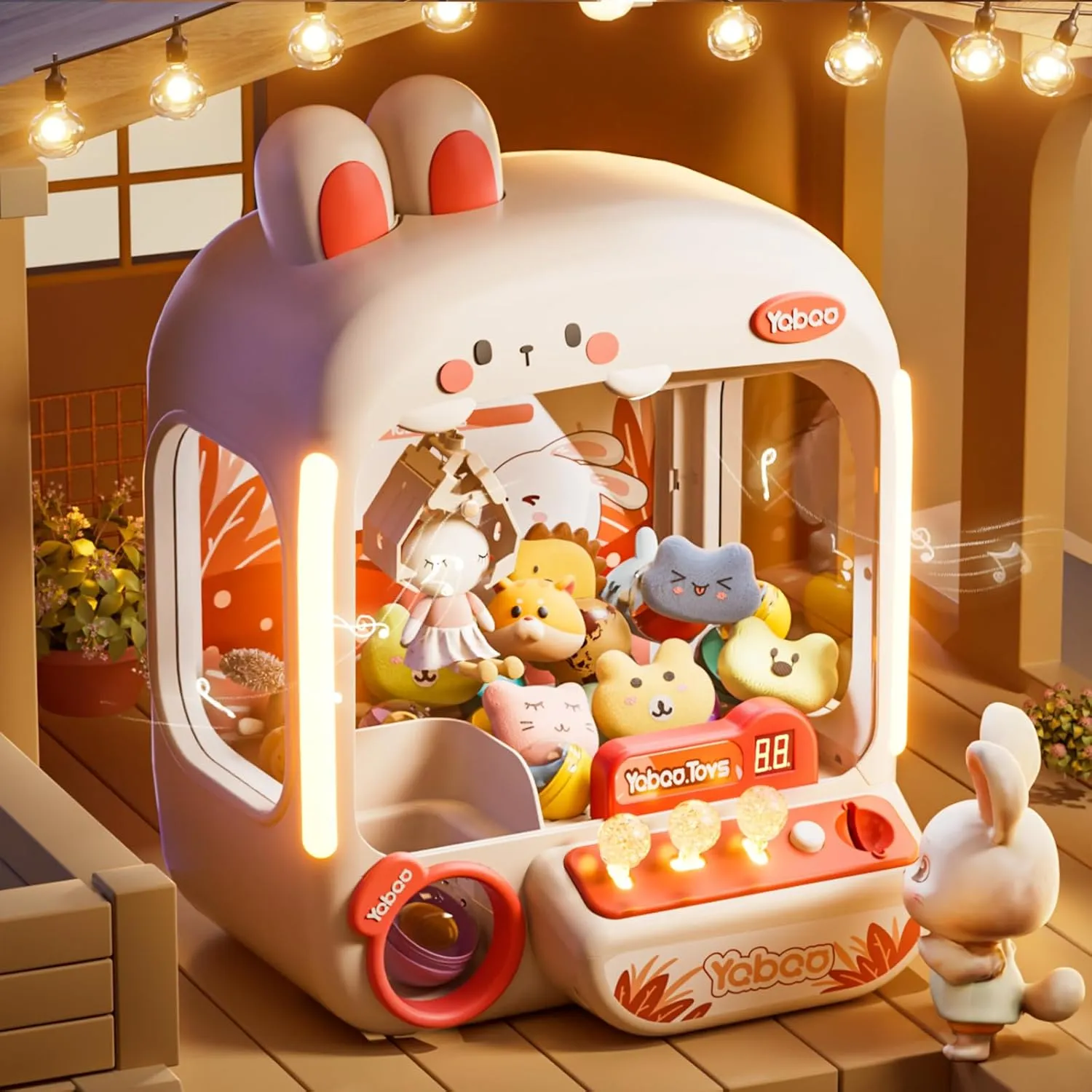 64 PCS Large Claw Machine for Kids Bunny, Vending Machine Toys with Sound Lights, Candy and Prize Electronic Dispenser Game Ages 3-4 4-8, Birthday Party Gift for 3 4 5 6 Year Old Girls