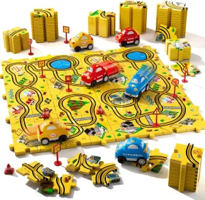 64 PCS Puzzle City Race Cars Track Set Toys for Kids Boys, Puzzle Racer Kids Car Track Set Ages 3-5 4-6, Toys Gifts for 3 4 5 Year Old Boys, 3 4 5 Year Old Boys
