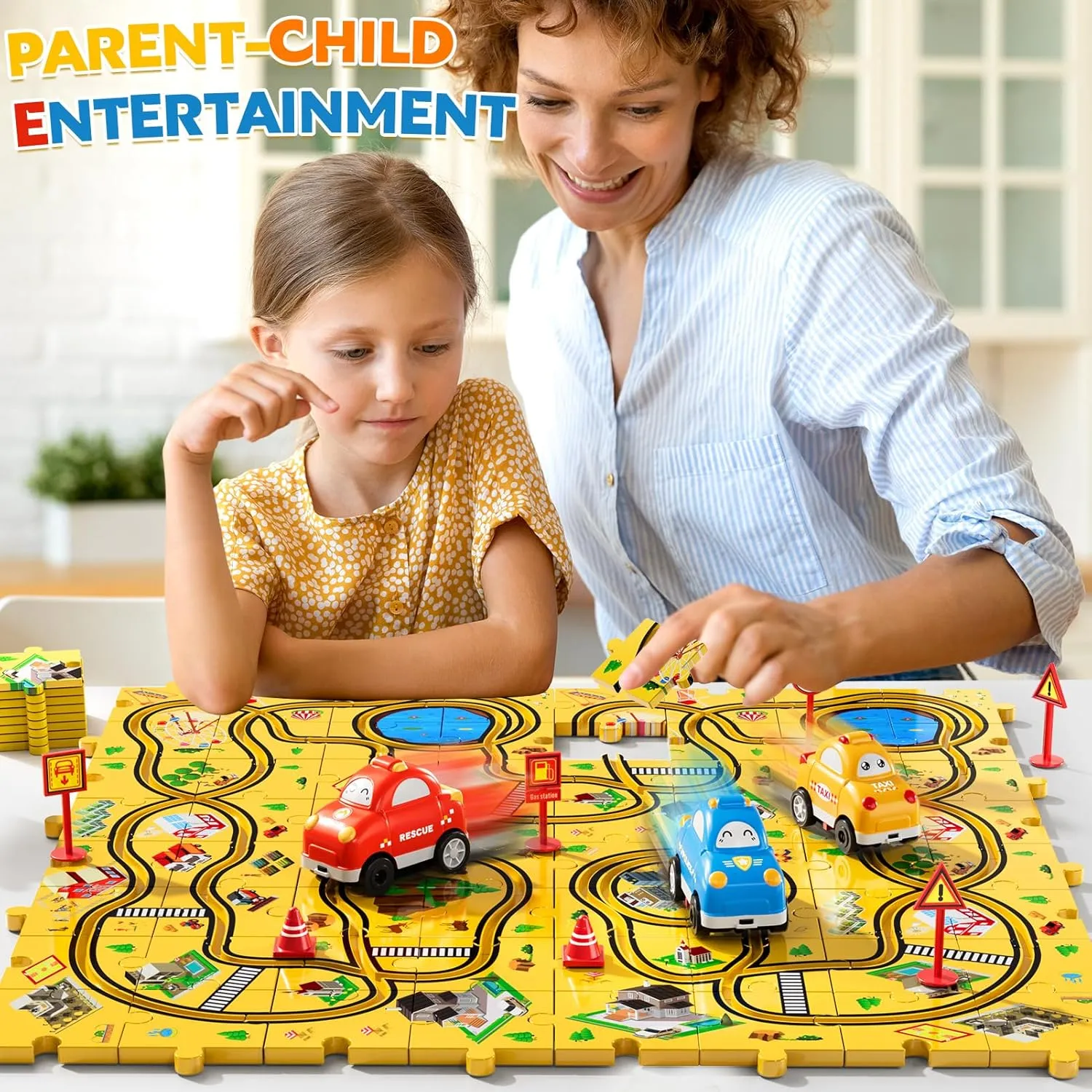 64 PCS Puzzle City Race Cars Track Set Toys for Kids Boys, Puzzle Racer Kids Car Track Set Ages 3-5 4-6, Toys Gifts for 3 4 5 Year Old Boys, 3 4 5 Year Old Boys