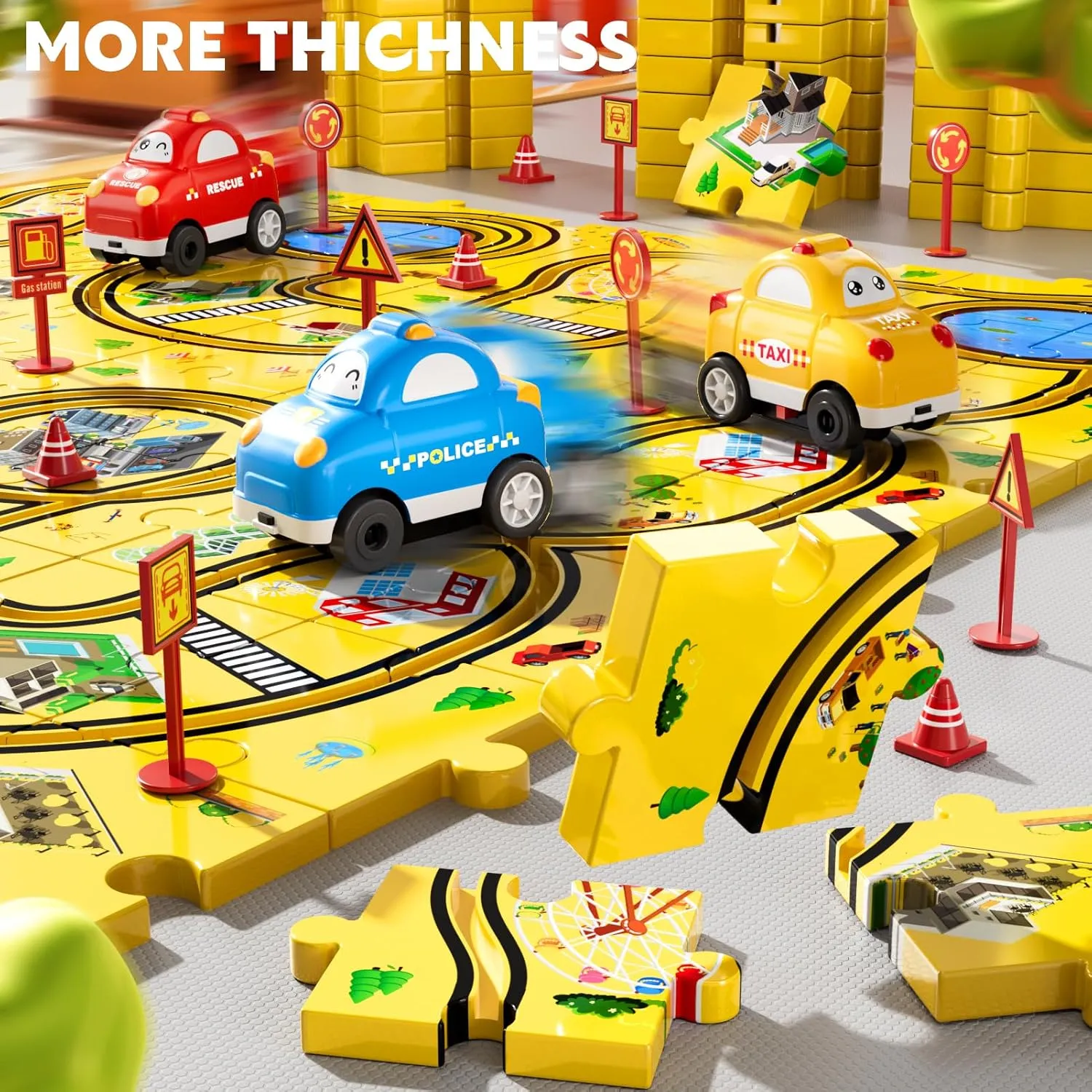 64 PCS Puzzle City Race Cars Track Set Toys for Kids Boys, Puzzle Racer Kids Car Track Set Ages 3-5 4-6, Toys Gifts for 3 4 5 Year Old Boys, 3 4 5 Year Old Boys