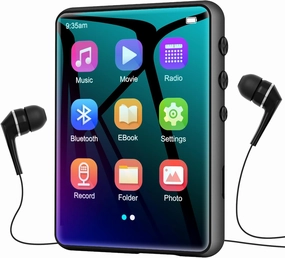 64GB MP3 Player with Bluetooth 5.3, 2.4" Full Touch Screen Portable Music Player, Lossless Sound Digital Audio Player Built-in HD Speaker, FM Radio, Player Case Earphones Included (Black)