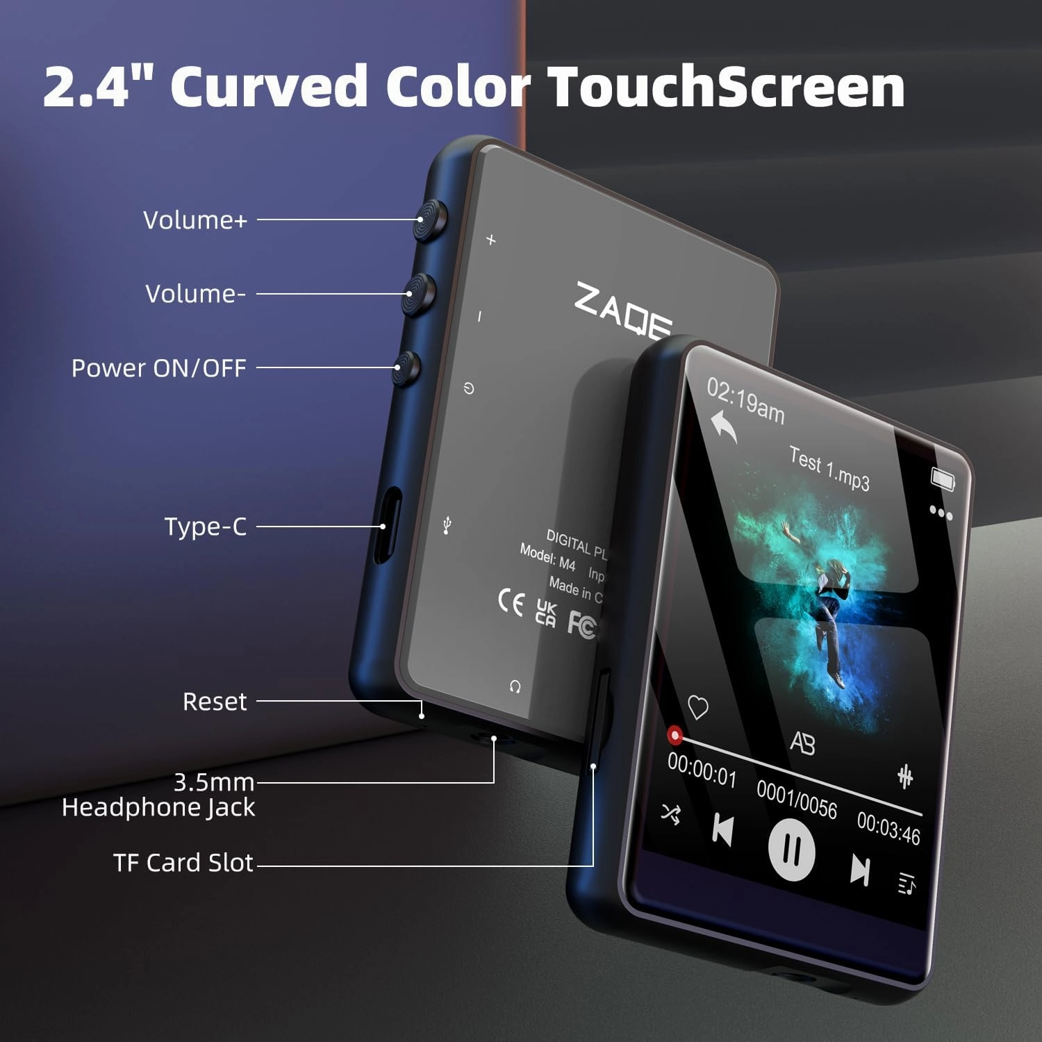 64GB MP3 Player with Bluetooth 5.3, 2.4" Full Touch Screen Portable Music Player, Lossless Sound Digital Audio Player Built-in HD Speaker, FM Radio, Player Case Earphones Included (Black)