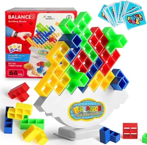 64Pcs Tetra Tower Game, Stack Attack Board Game for Kids and Adults, Fun Uzzle Family Games Team Toys Building Block